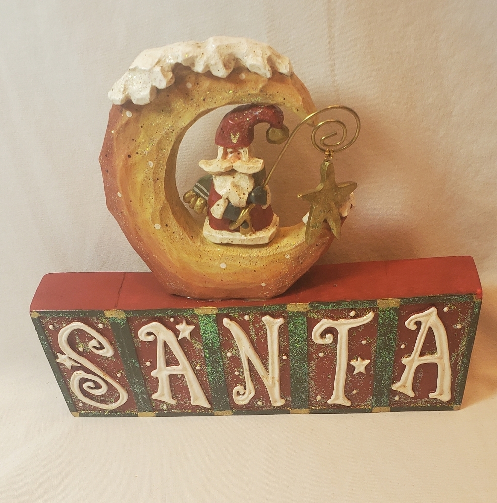 Kurt S. Adler Festive Santa Sitting In The Moon Fishing Star Holiday Decoration